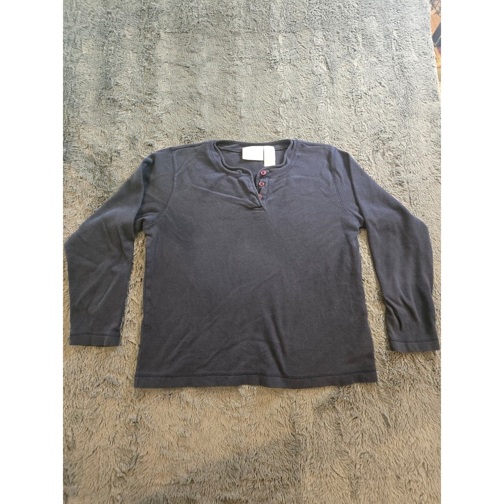 Liz Claiborne Lizsport Petite Navy Blue Cotton Henley Long Sleeve Top Size PM